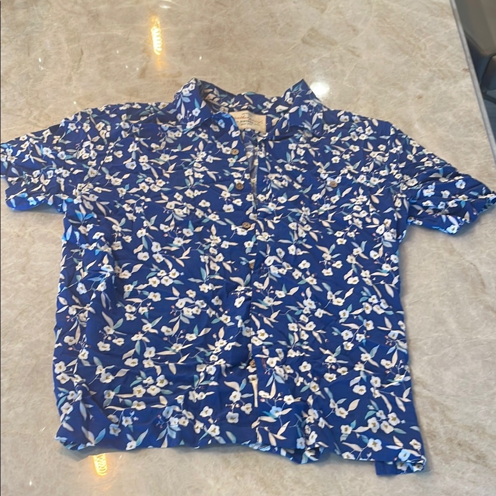 Original weatherproof vintage Floral Blue Short Sleeve Shirt